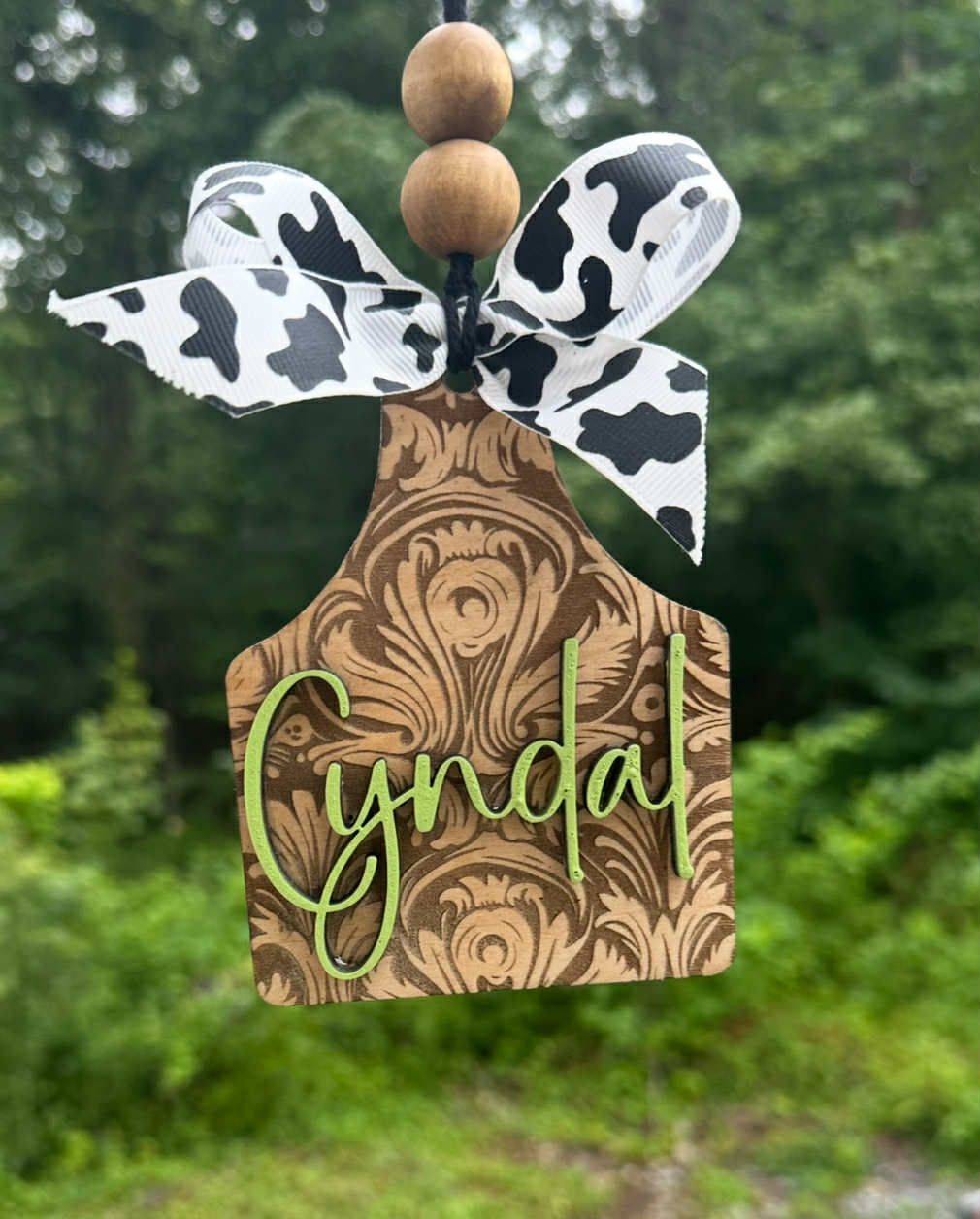 Monogram Car Charm: Tooled Leather Look, Western Rear View Mirror Hanging