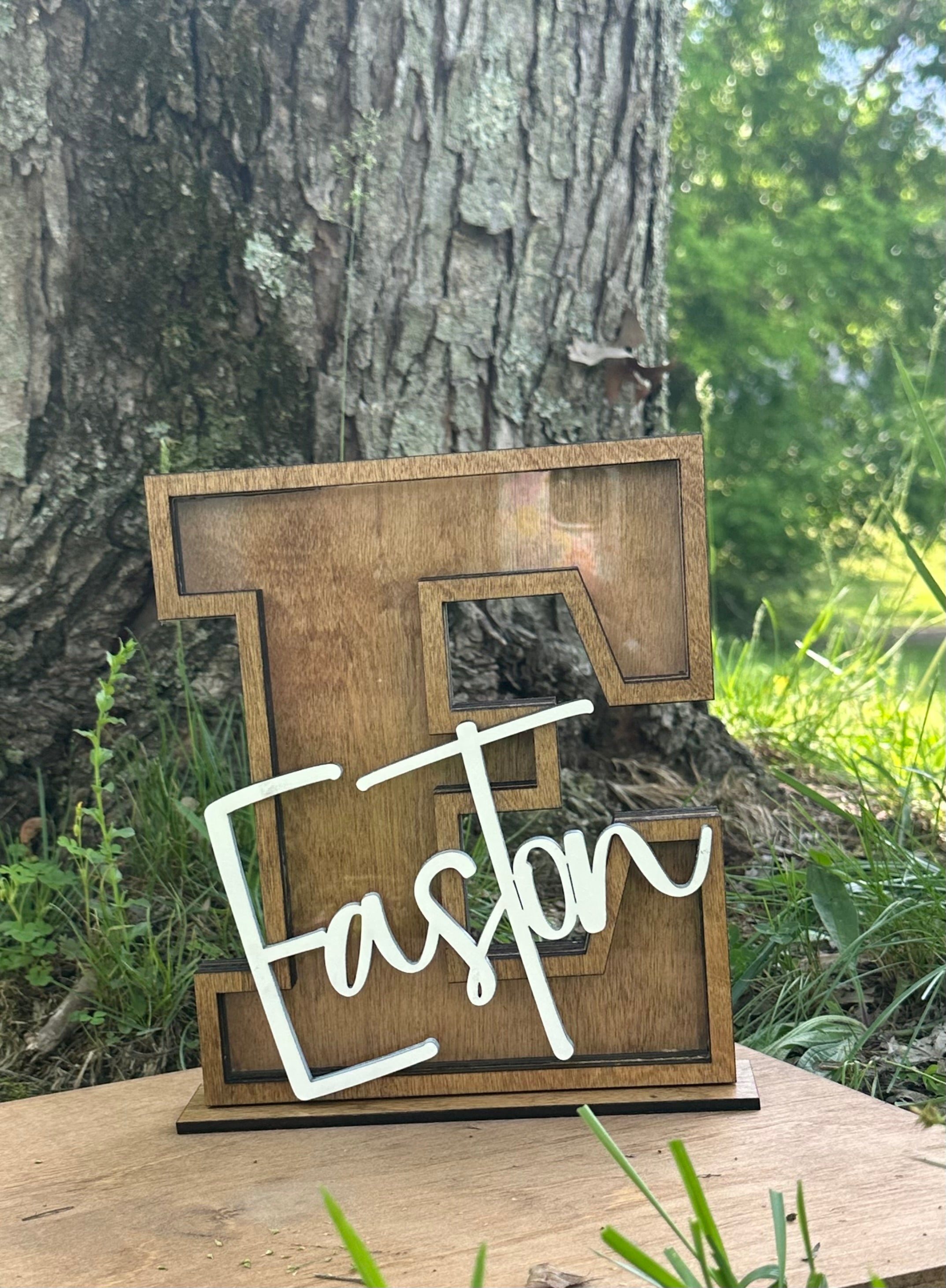 Personalized Initial Piggy Bank: Custom Wood Coin Bank