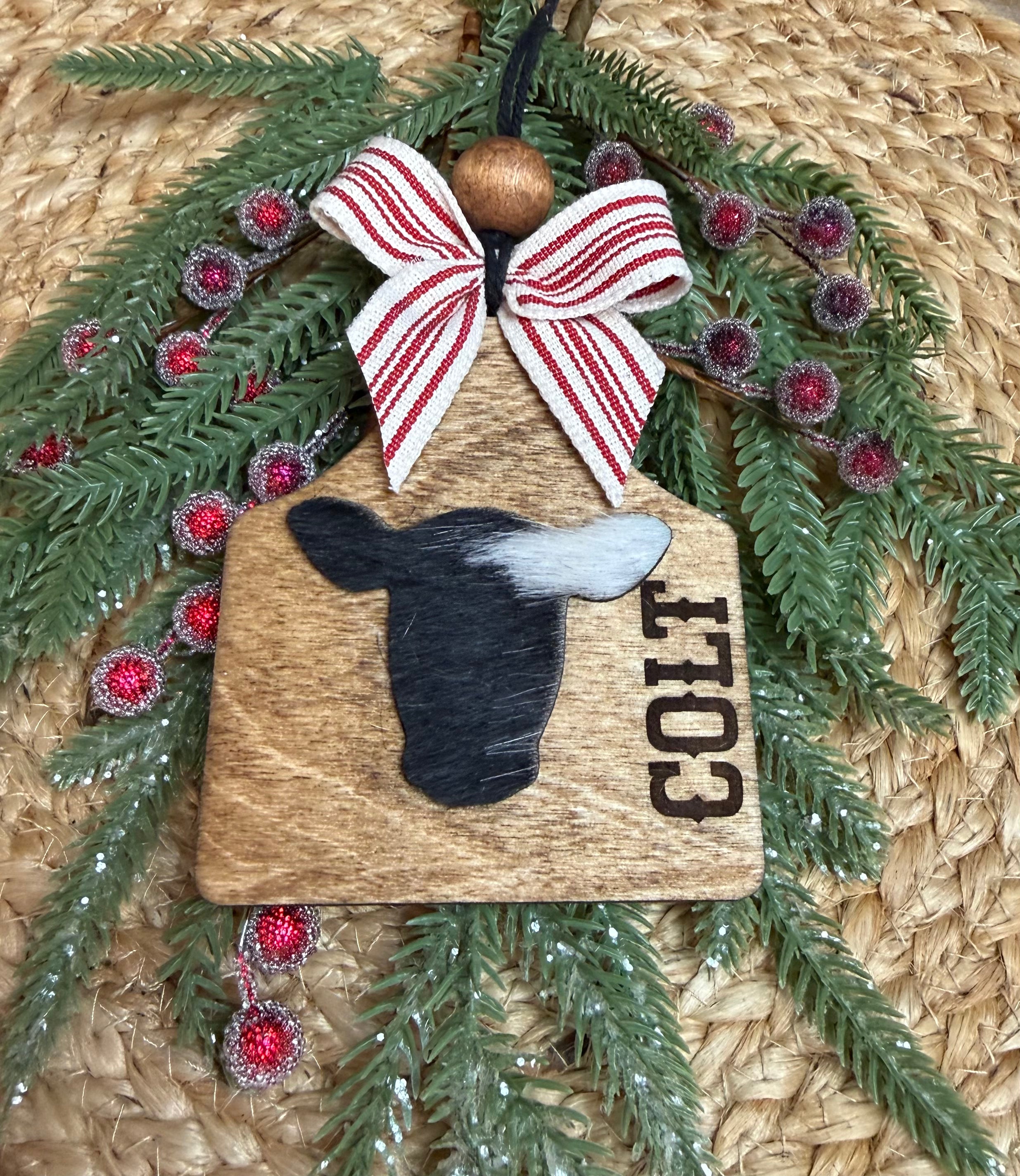 Personalized Cowhide ear tag ornament- Authentic cowhide