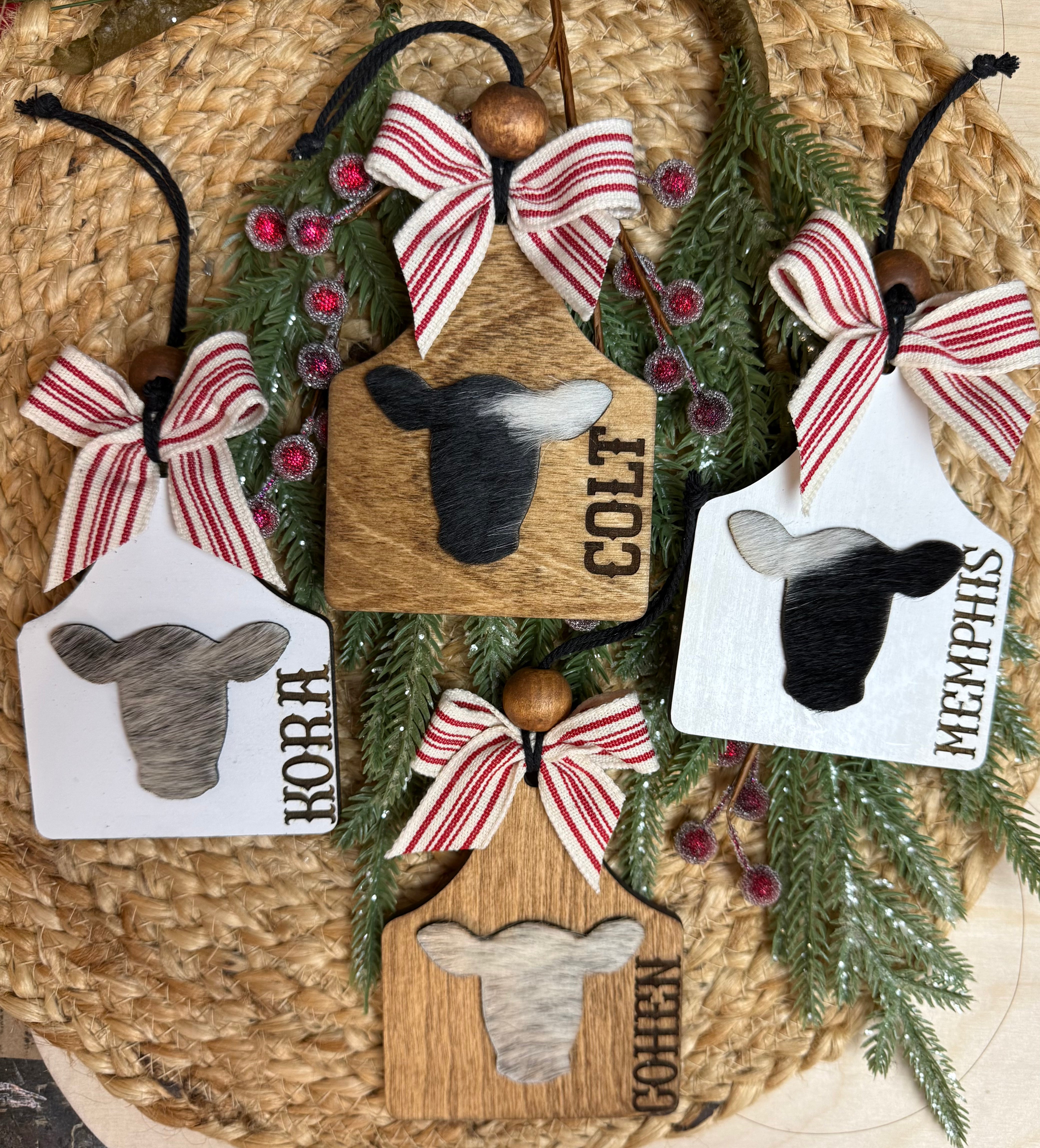 Personalized Cowhide ear tag ornament- Authentic cowhide