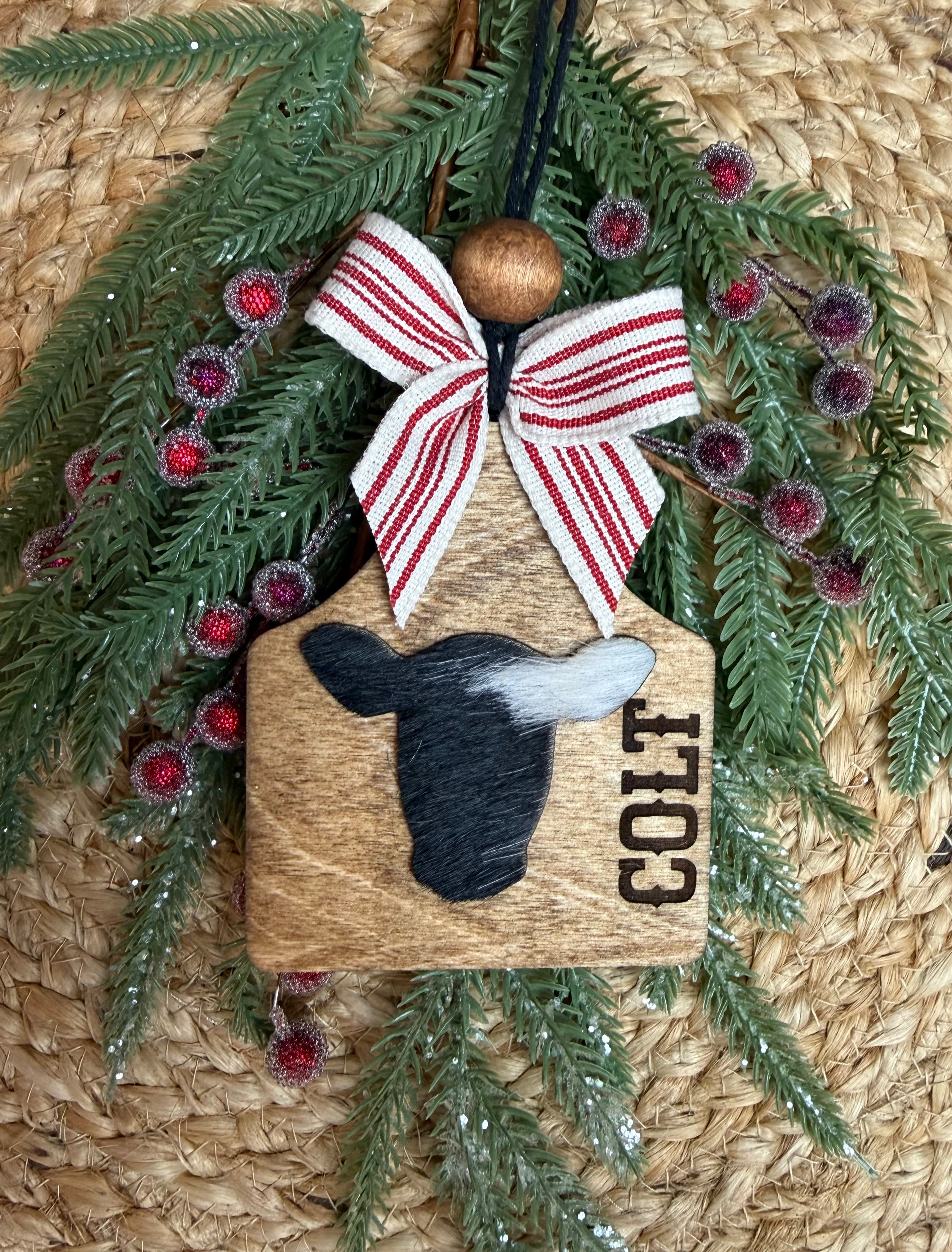 Personalized Cowhide ear tag ornament- Authentic cowhide