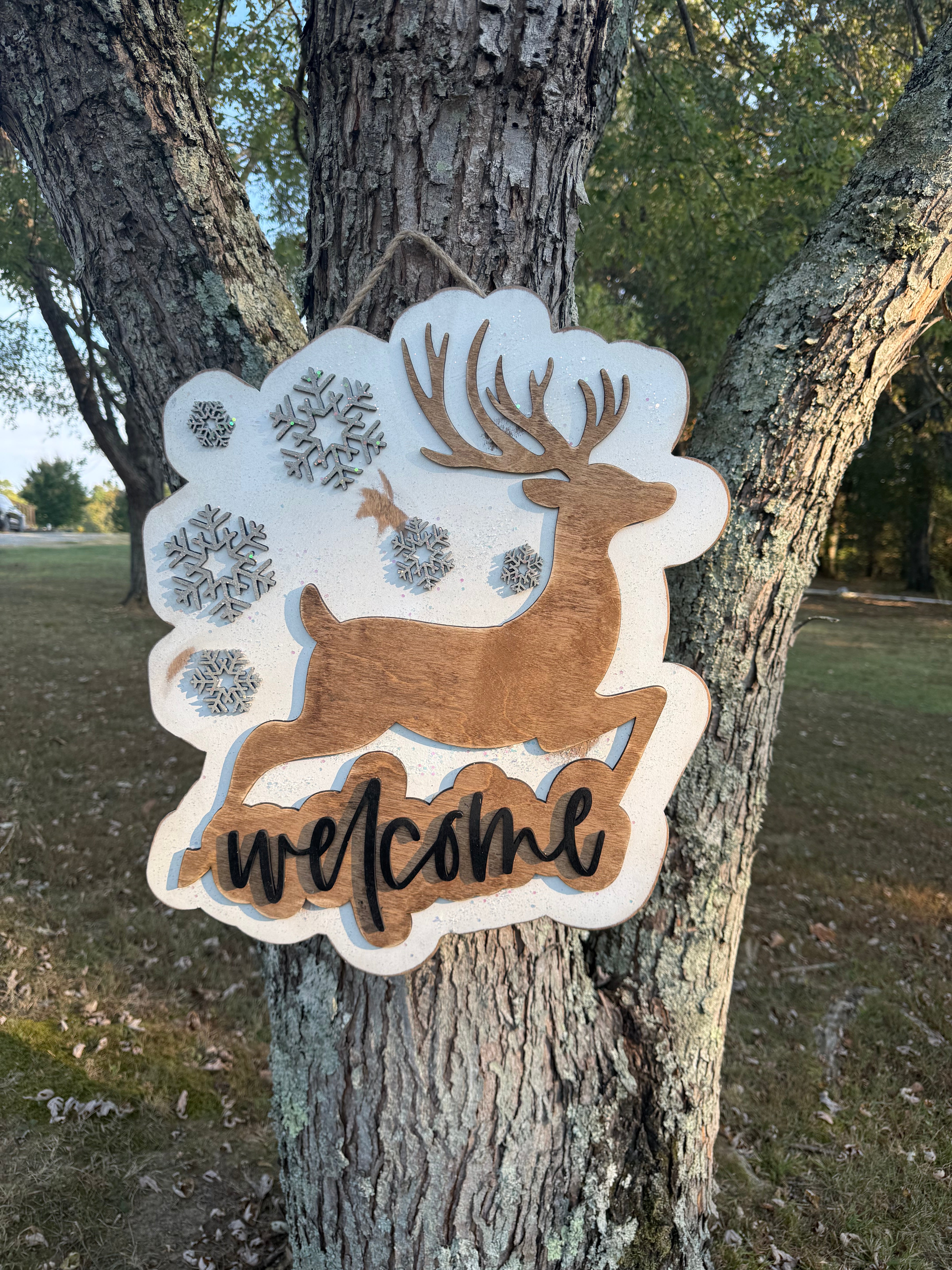 Merry Christmas Reindeer Door Hanger & Leaner Set: Christmas deer Decor