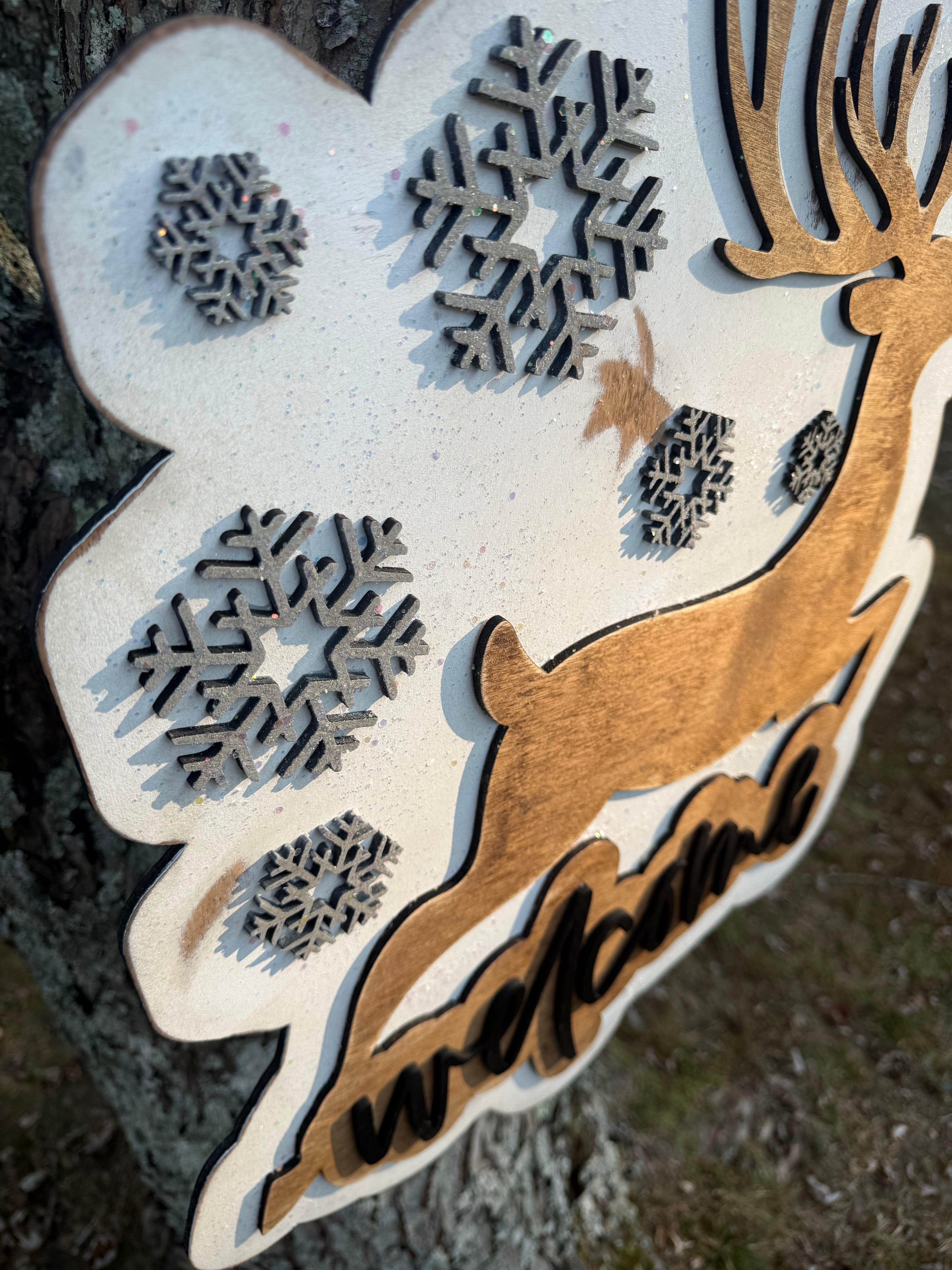 Merry Christmas Reindeer Door Hanger & Leaner Set: Christmas deer Decor