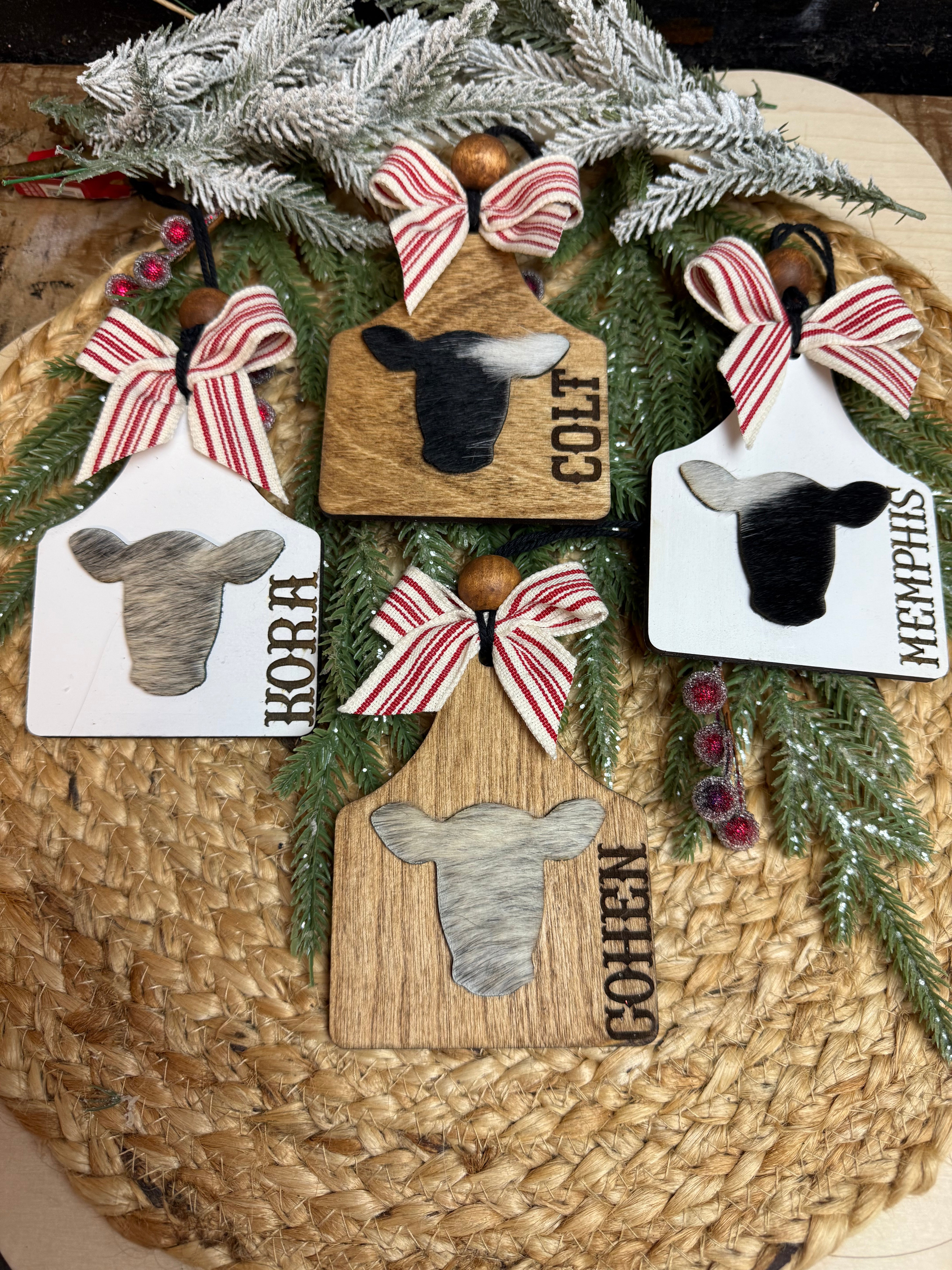 Personalized Cowhide ear tag ornament- Authentic cowhide