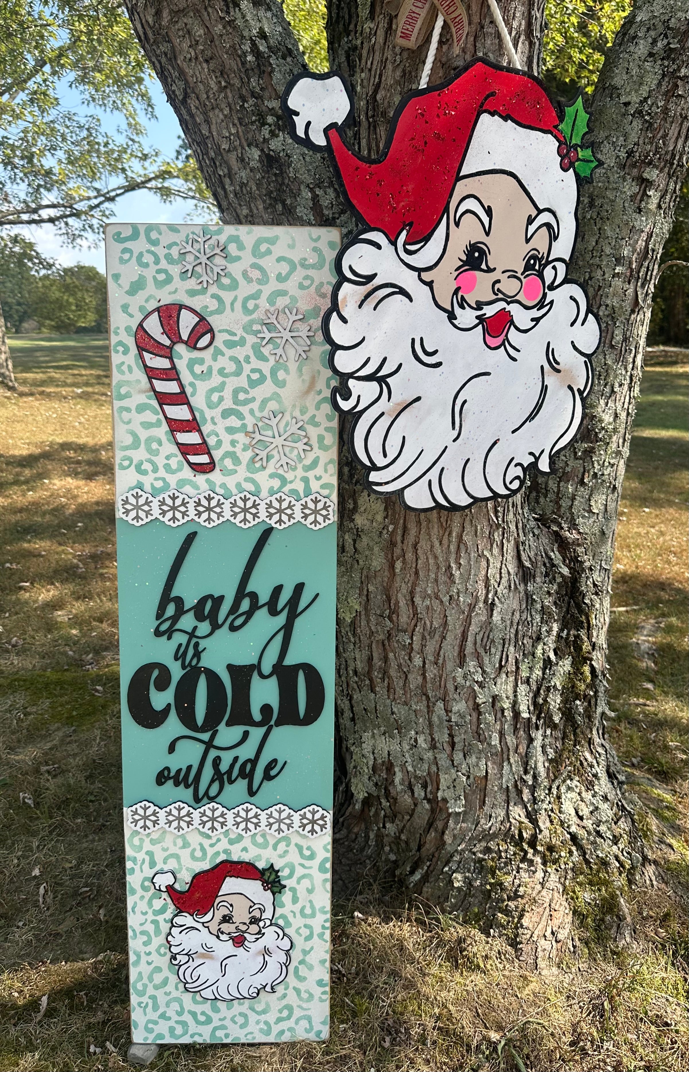 Santa Door Hanger & Leaner Set:  Santa Christmas Decor Vintage