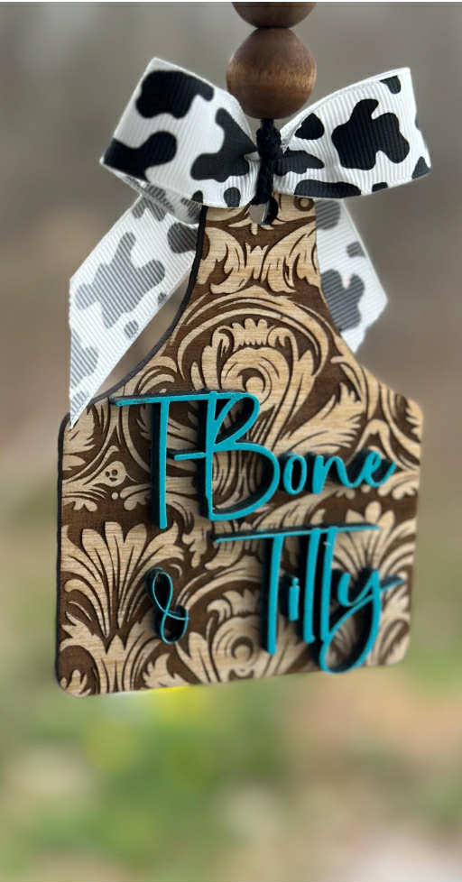 Monogram Car Charm: Tooled Leather Look, Western Rear View Mirror Hanging