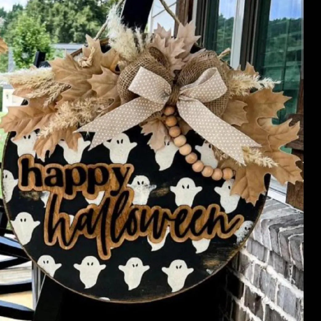 Happy Halloween black with Ghost Front door decor