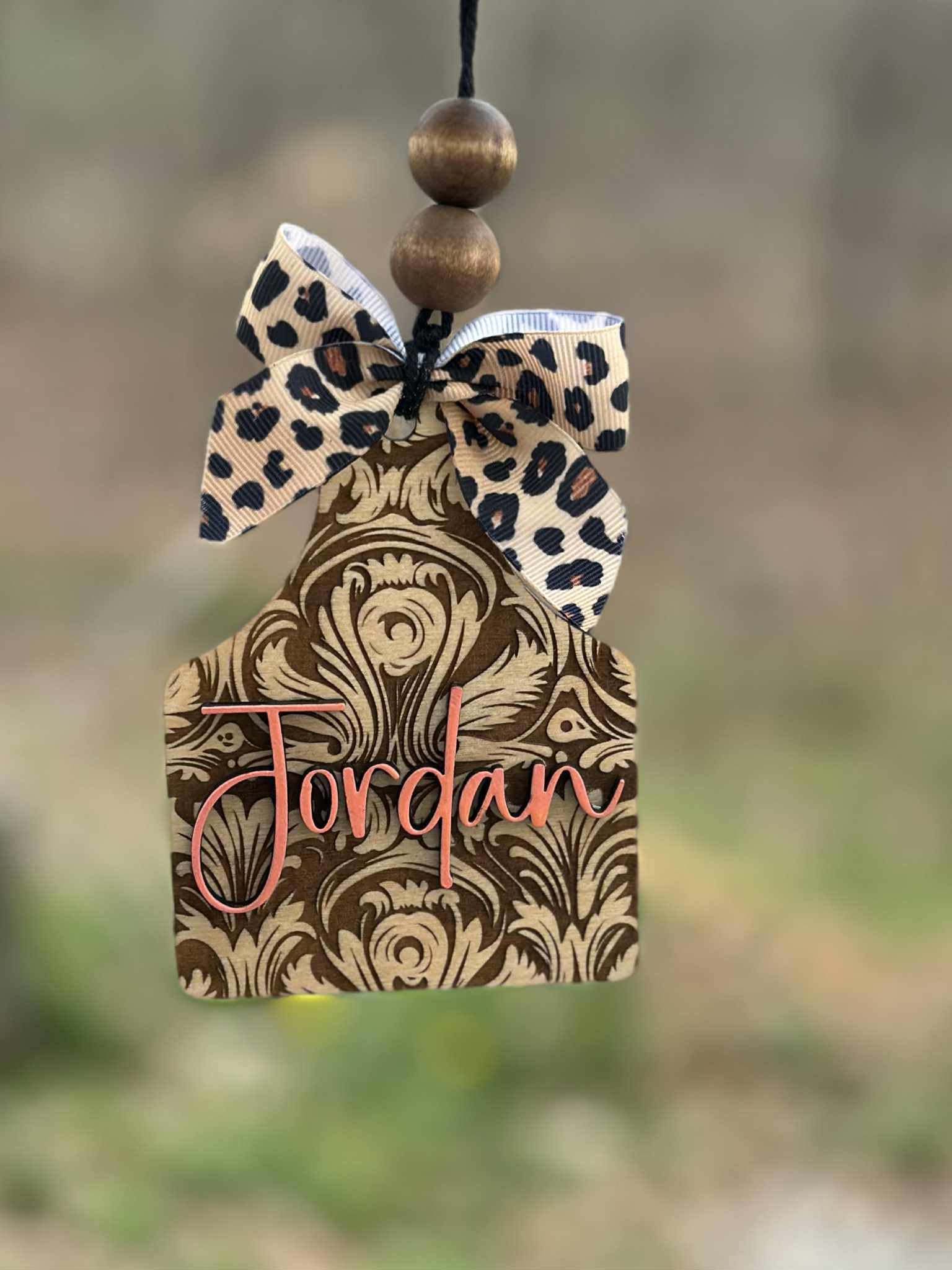 Monogram Car Charm: Tooled Leather Look, Western Rear View Mirror Hanging