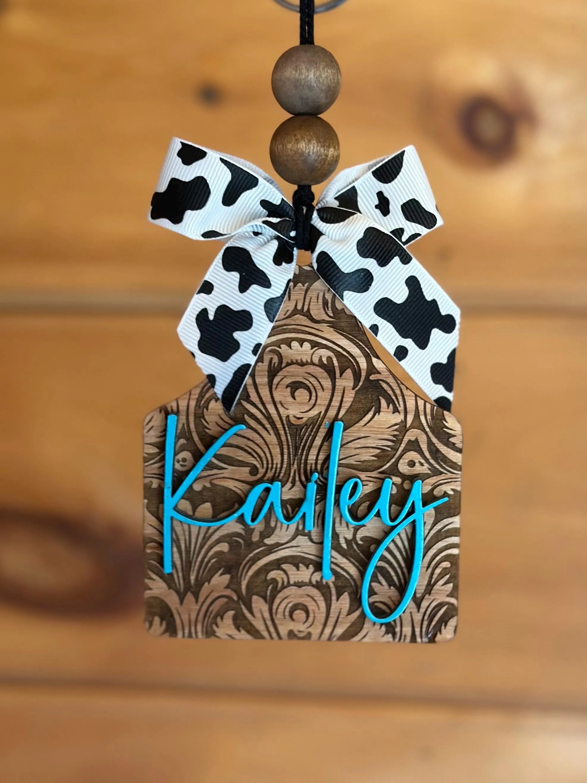 Monogram Car Charm: Tooled Leather Look, Western Rear View Mirror Hanging