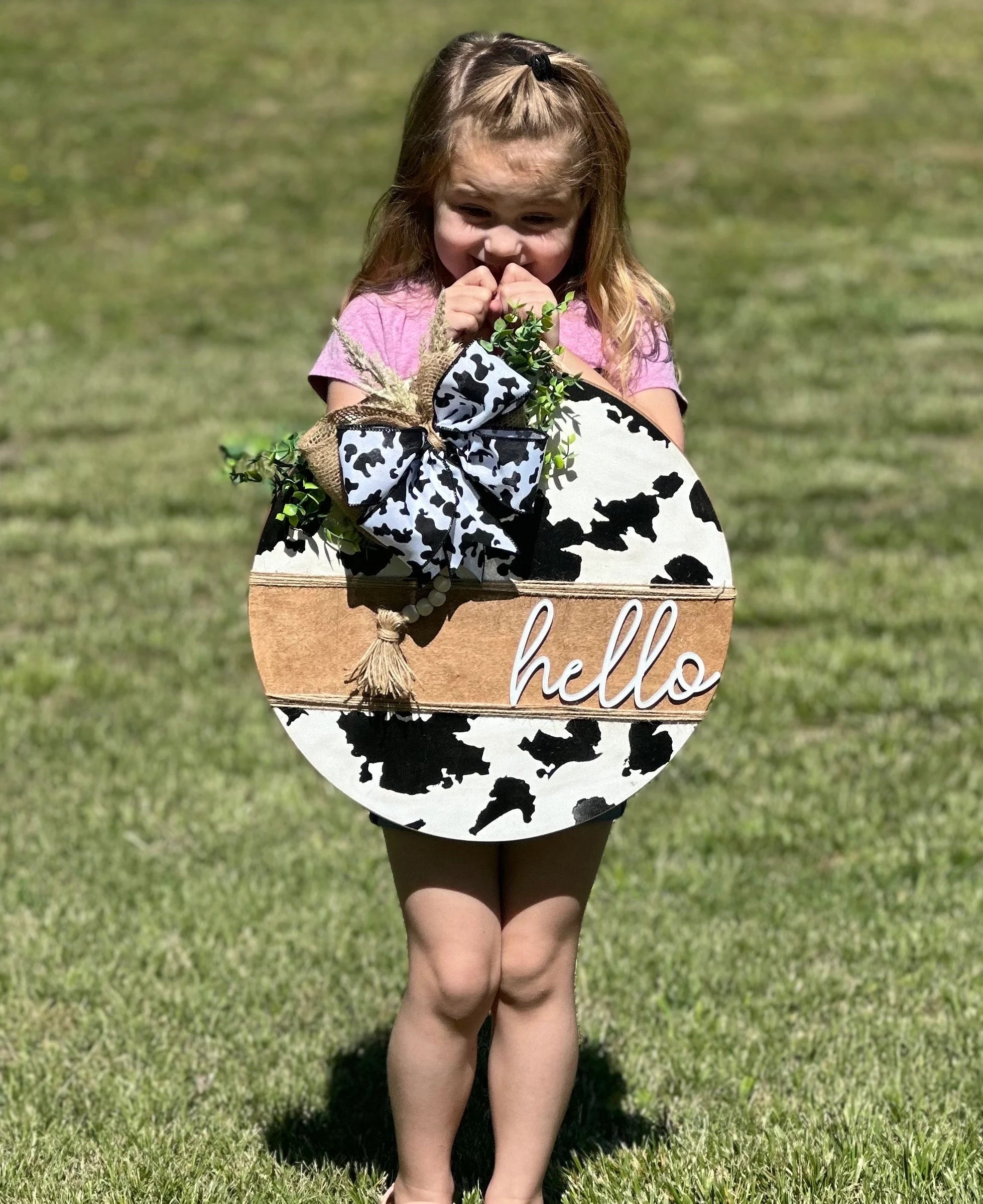 Cow print Welcome door hanger