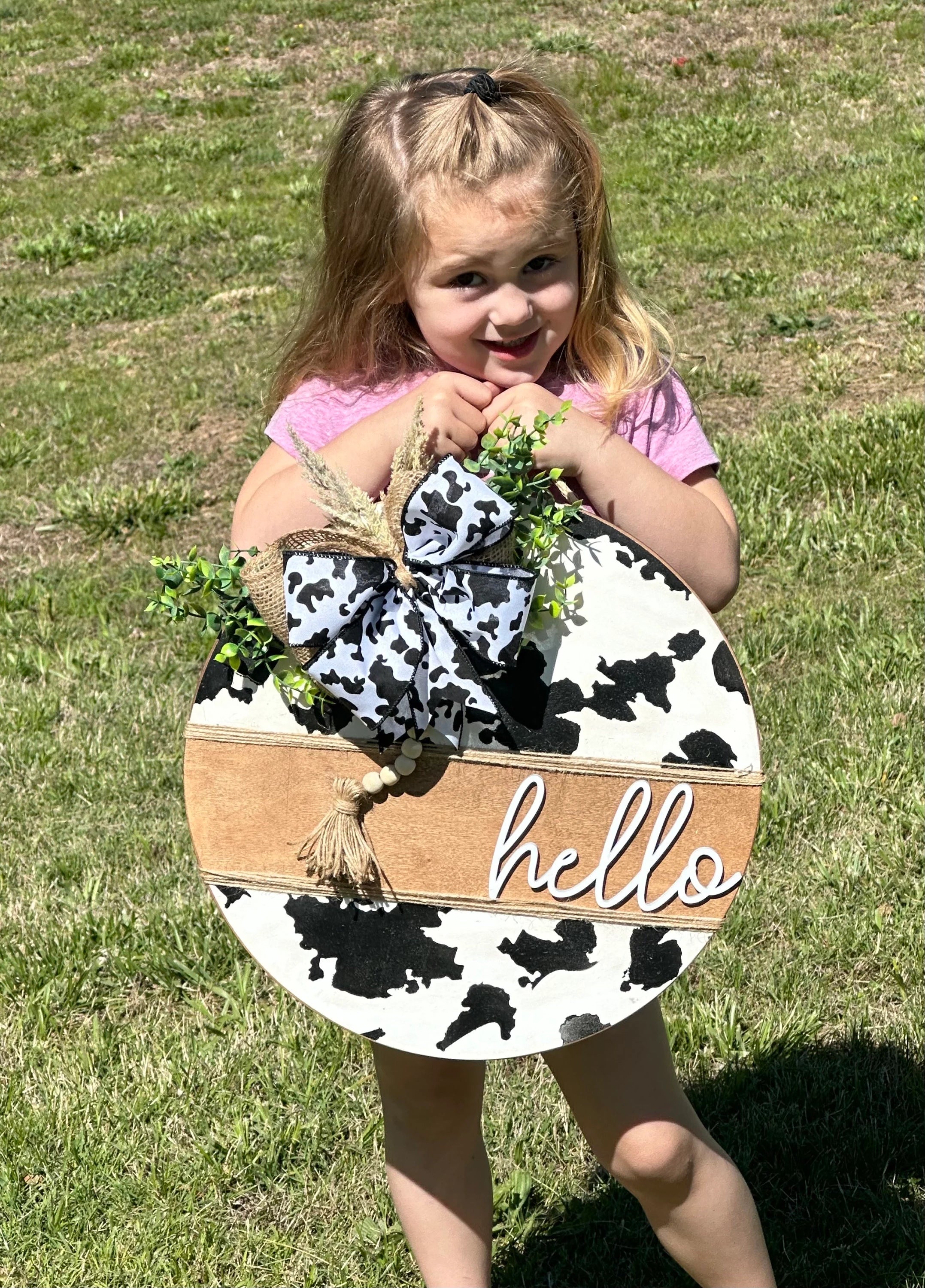 Cow print Welcome door hanger