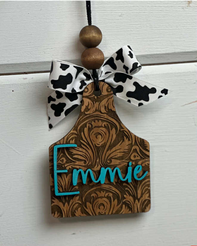 Monogram Car Charm: Tooled Leather Look, Western Rear View Mirror Hanging