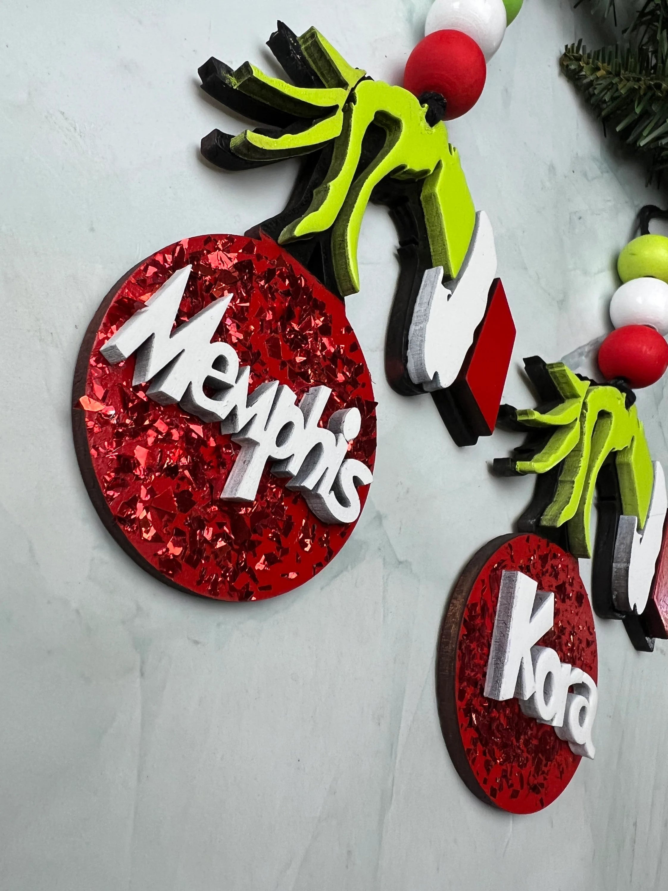 Personalized Grinch Hand Christmas Ornament