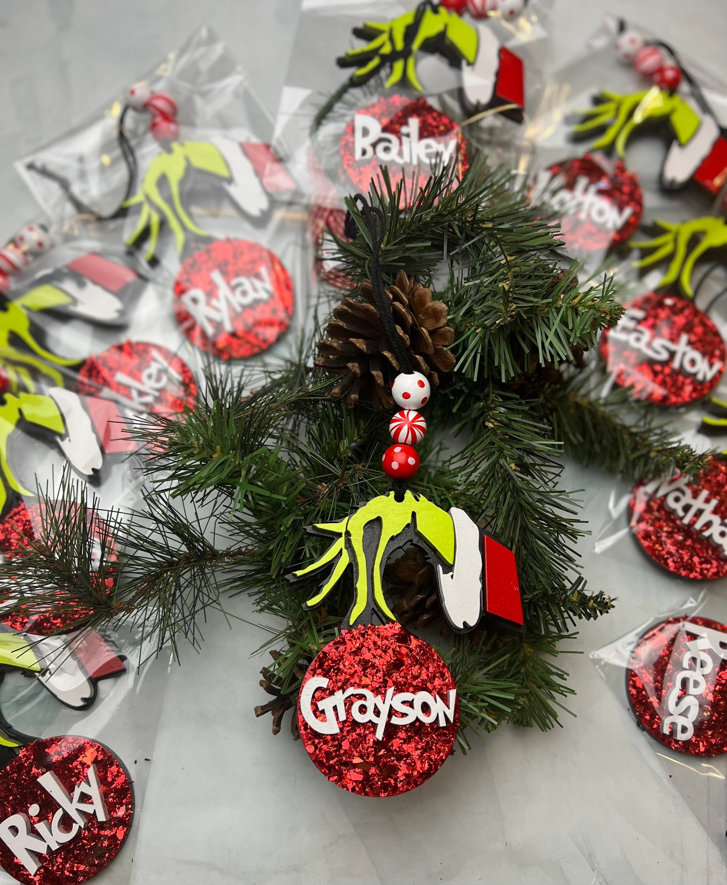 Personalized Grinch Hand Christmas Ornament