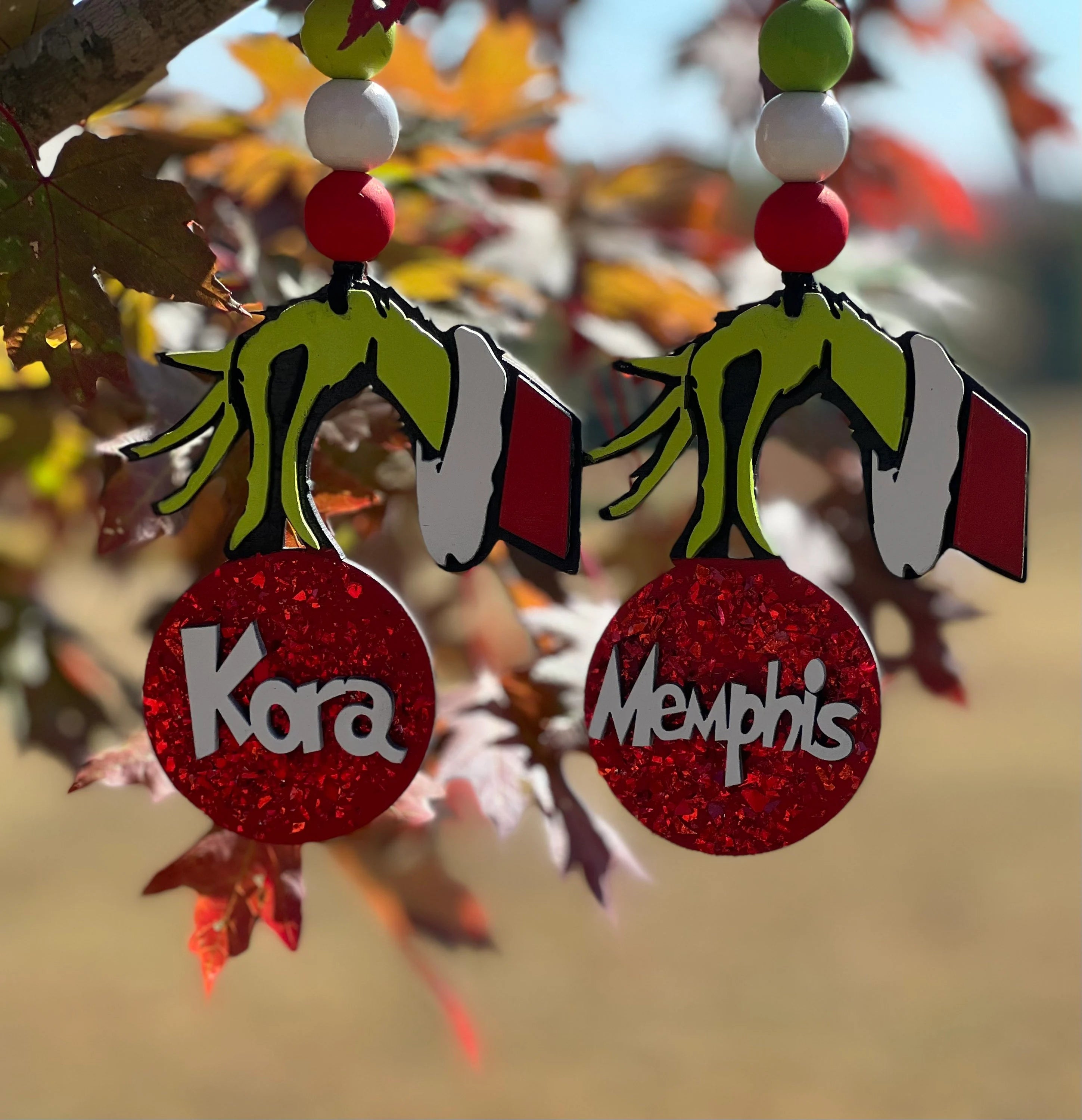 Personalized Grinch Hand Christmas Ornament