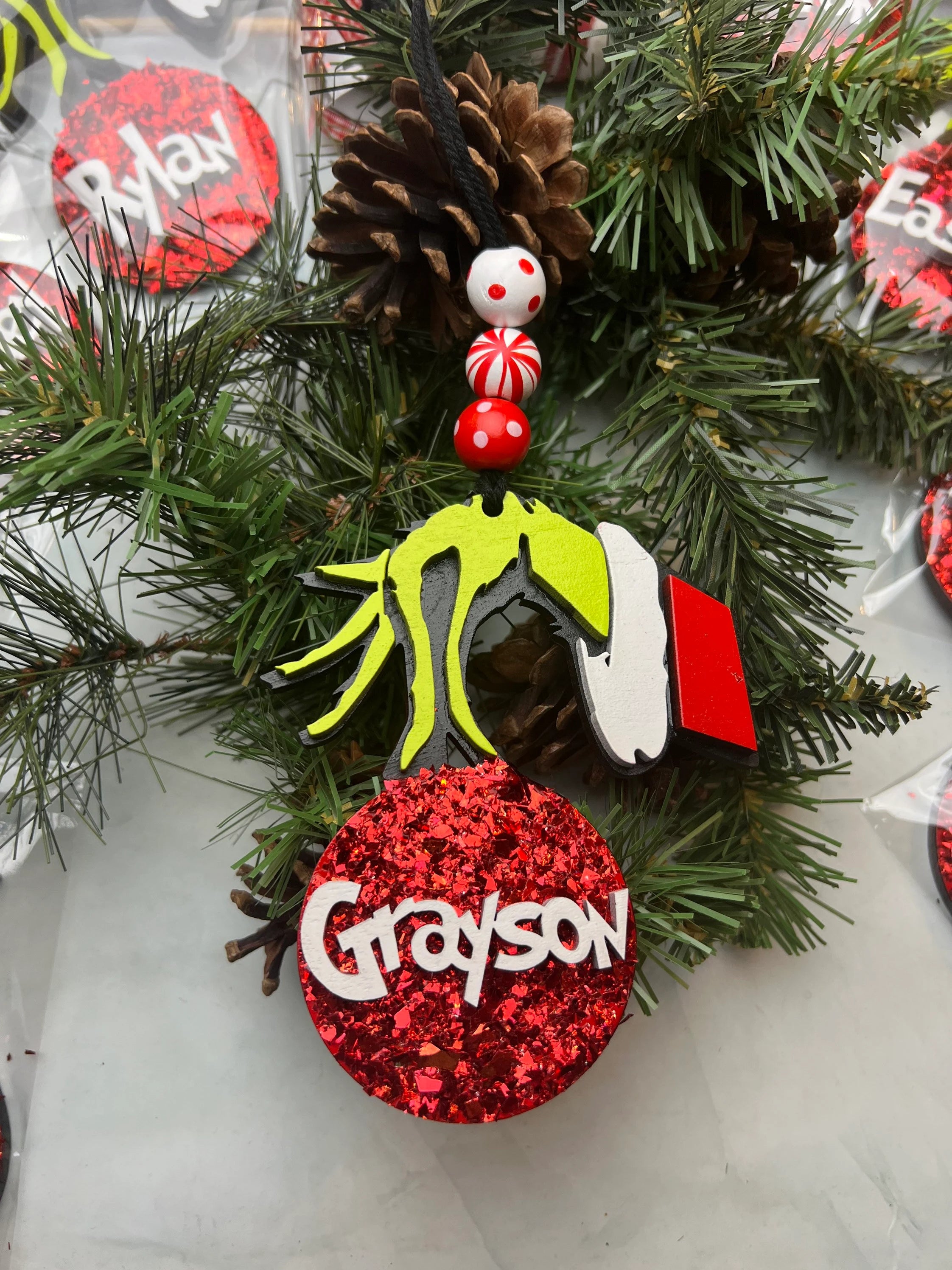 Personalized Grinch Hand Christmas Ornament