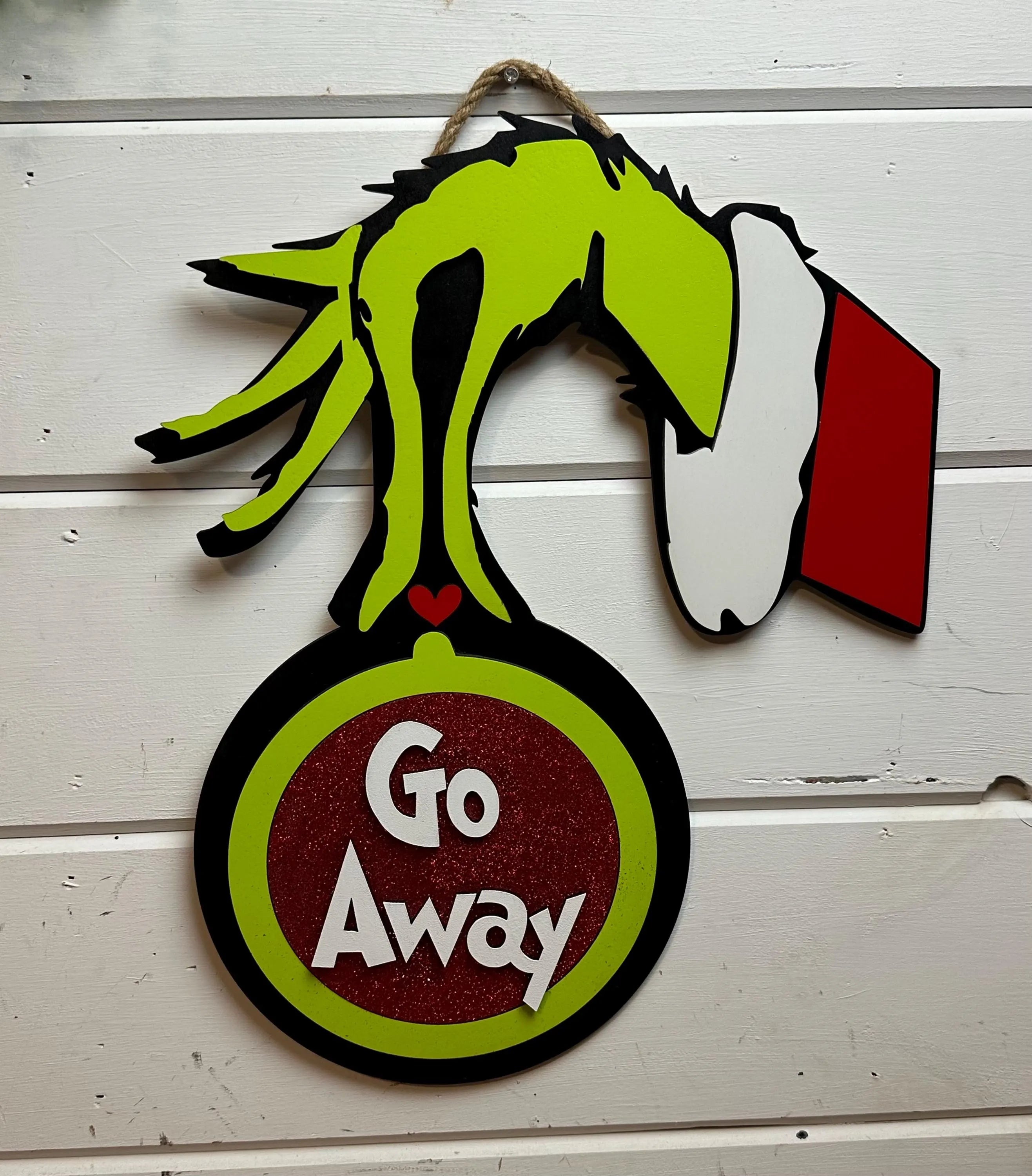 Grinch hand Go Away Door Hanger: Snarky Christmas Decor