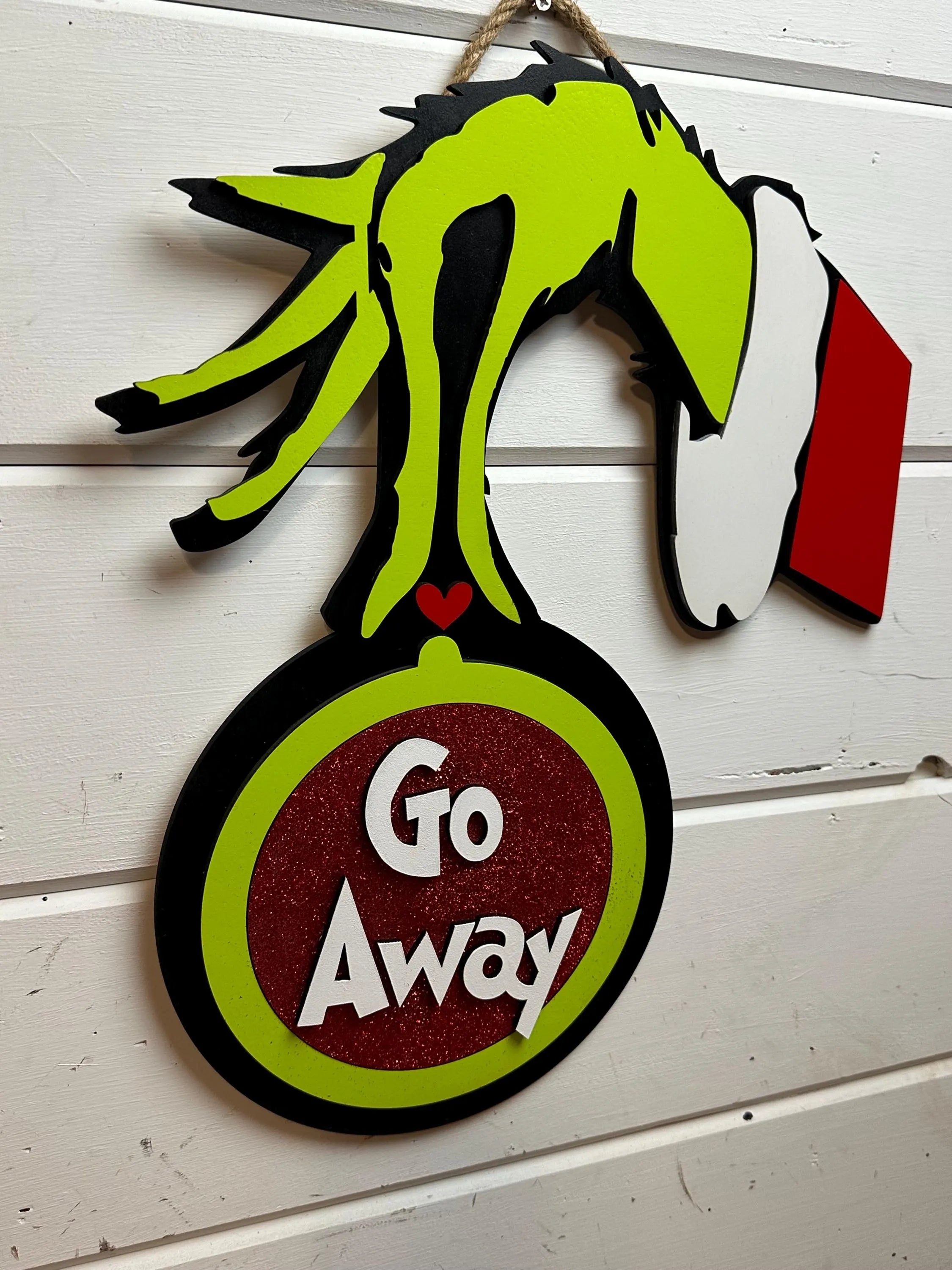 Grinch hand Go Away Door Hanger: Snarky Christmas Decor