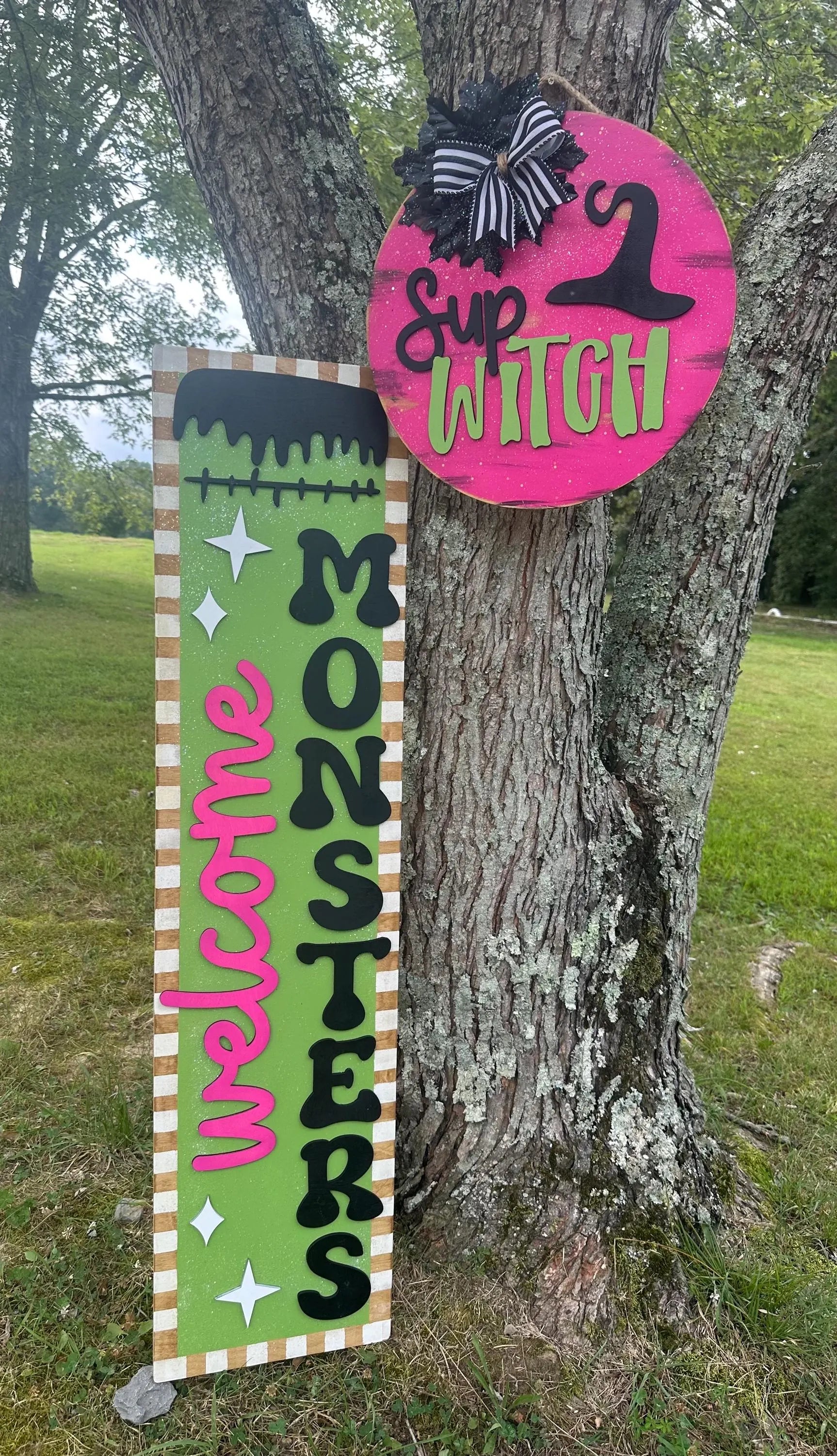 Halloween Monster Halloween Front door wreath AND Leaner