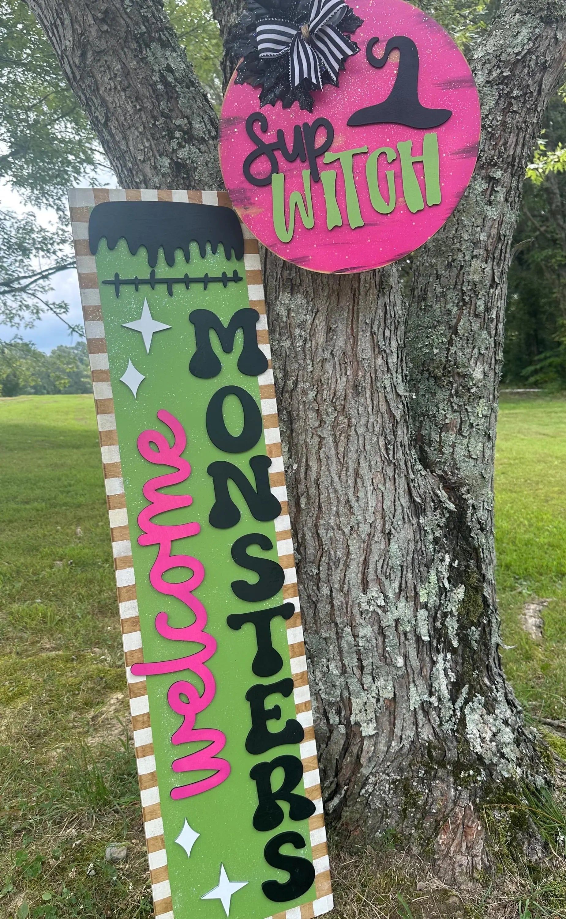 Halloween Monster Halloween Front door wreath AND Leaner