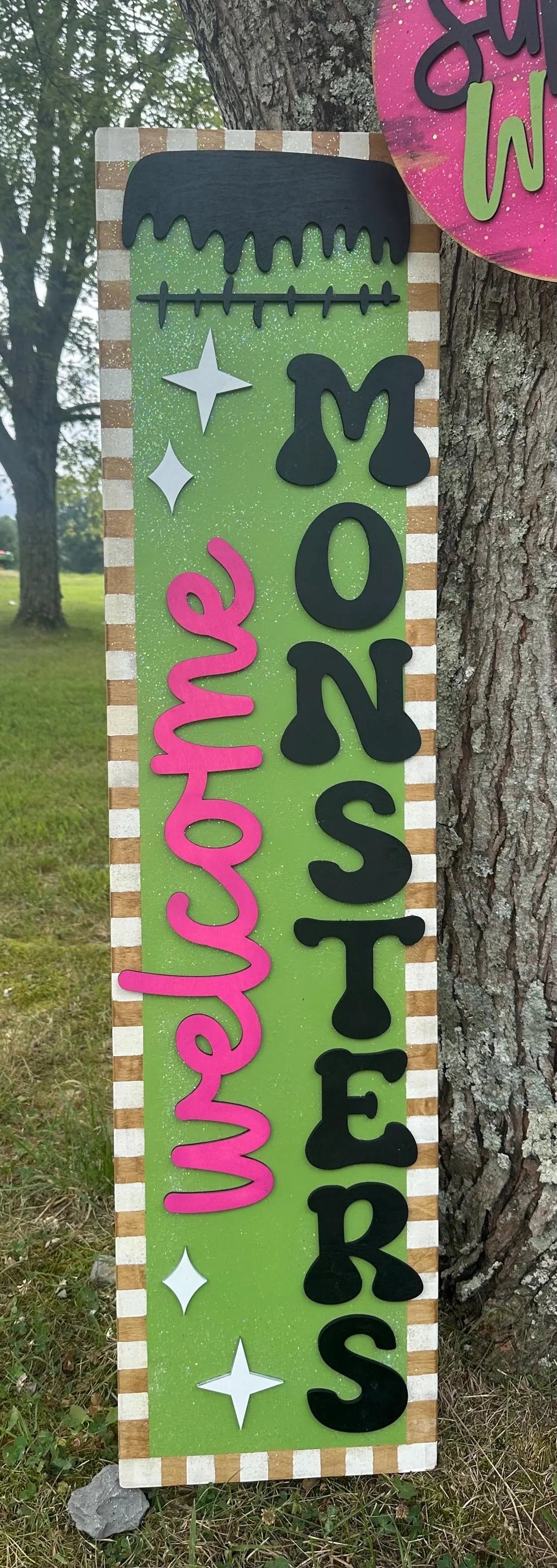 Halloween Monster Halloween Front door wreath AND Leaner